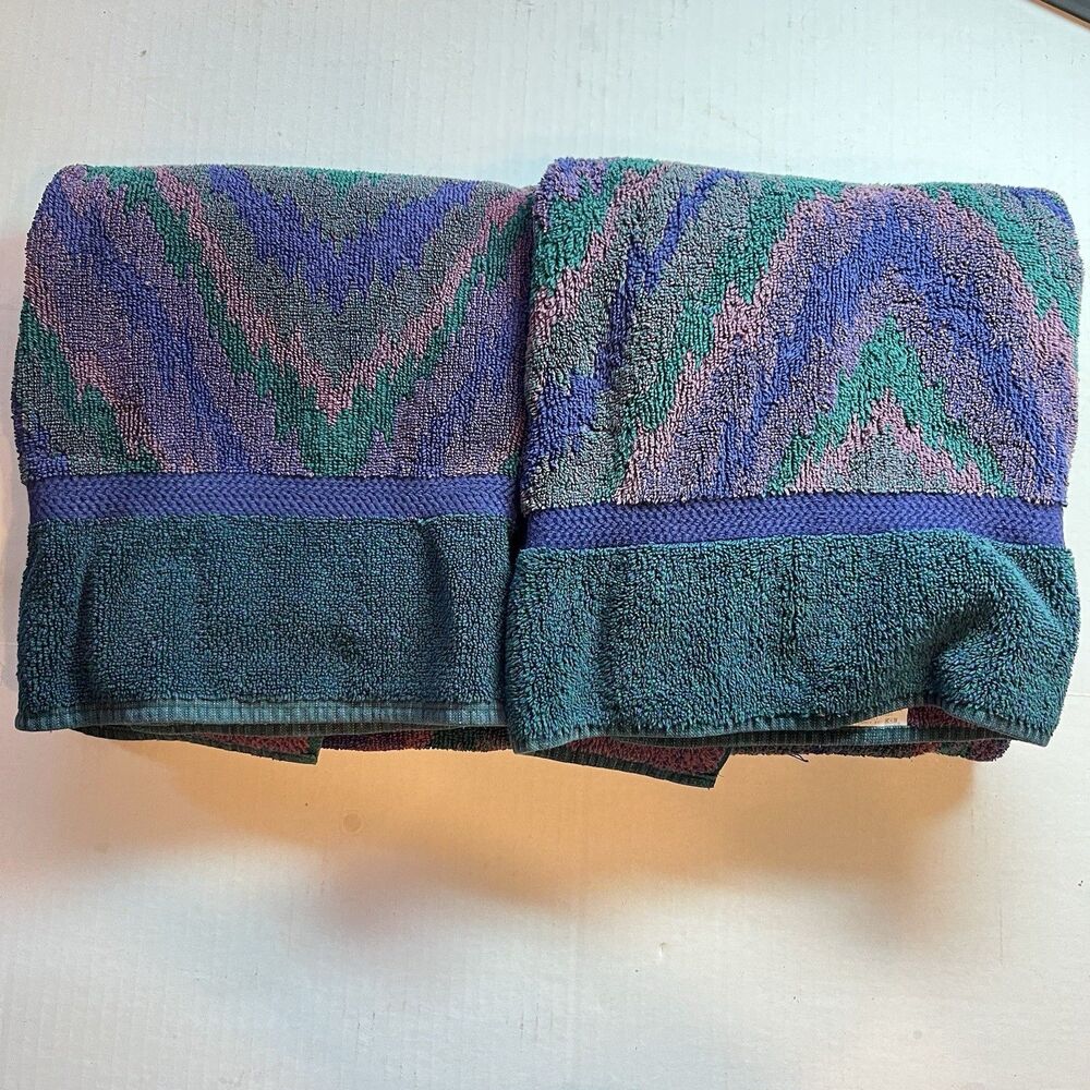 By Design Vtg Aztec Wave Retro Jewel Tone Purple Green JC Penney Chevron 45x26
